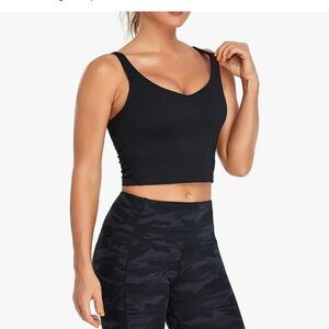 Oalka Sports Bra Womens Longline Padded Crop Tank Yoga Bras Workout Fitness Top